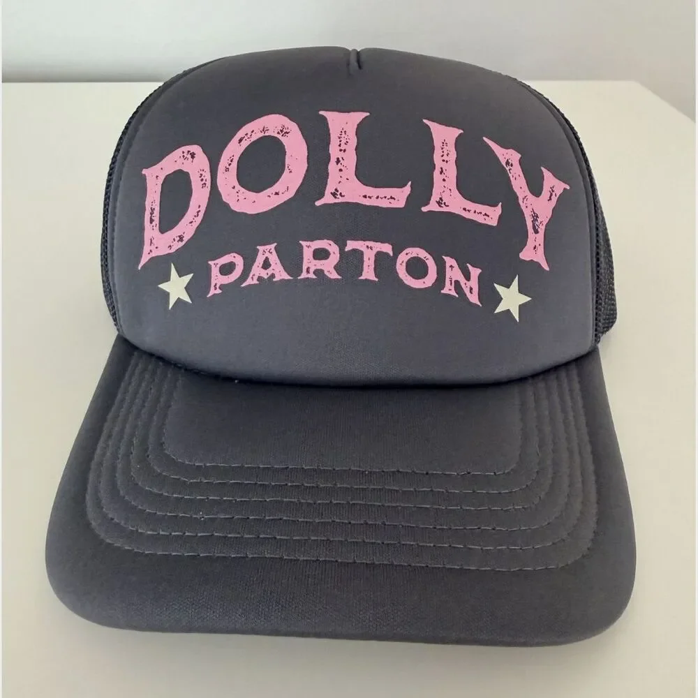 NWT Dolly Parton Trucker Hat Charcoal Gray Pink Logo Country Western Snapback